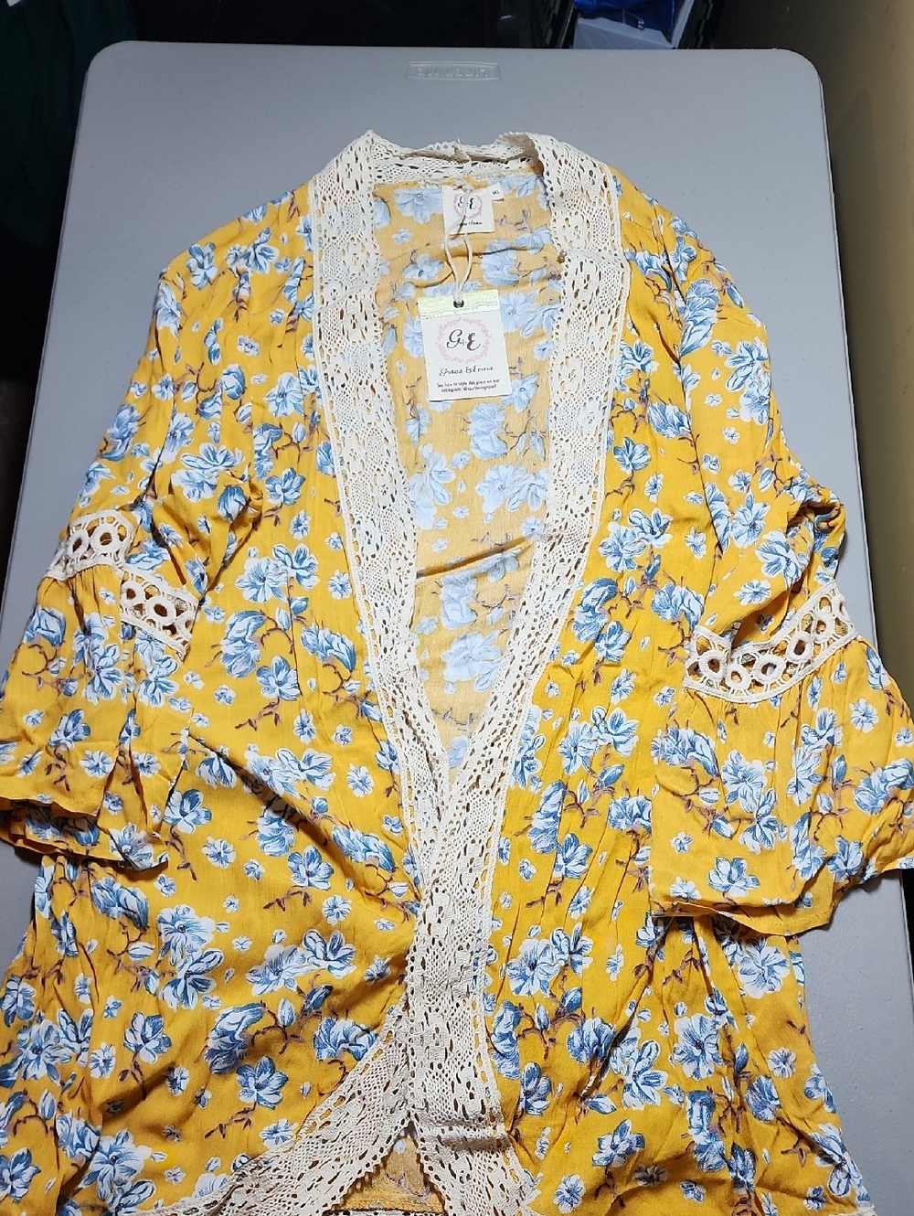Women’s Yellow Floral Crochet-Trim Tunic